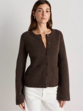 Quince Women's Mongolian Cashmere Taupe Button-Front Knit Cardigan Sweater SizeM